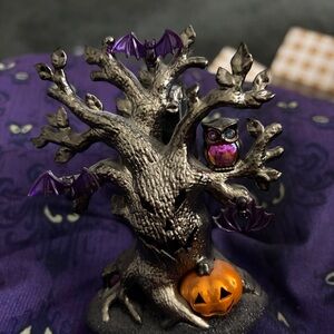 Halloween Tree Figurine with Owl and Pumpkin